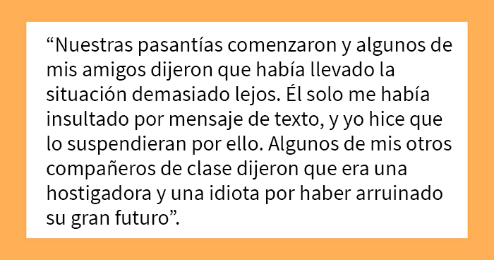 Esta estudiante les pregunta a los internautas si había arruinado la carrera de su compañero de clase al denunciarlo por su comportamiento agresivo