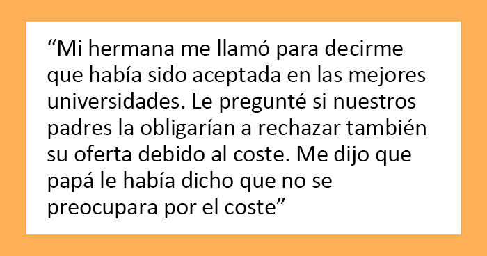 Este hombre 23 años deja de hablar a sus padres tras descubrir que pagan la educación de su hermana cuando no pagaron la suya