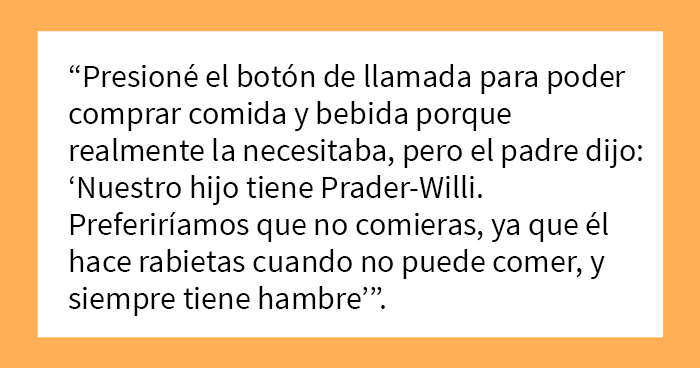 “No me importa, toma un vuelo privado”: Un pasajero le dijo a esta persona diabética que no comiera ya que su hijo tenía síndrome de Prader-Willi, pero el pasajero interpelado se negó por completo