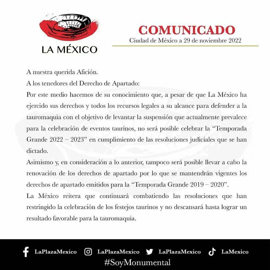 Internautas celebran la suspensión de corridas de toros en la Plaza México