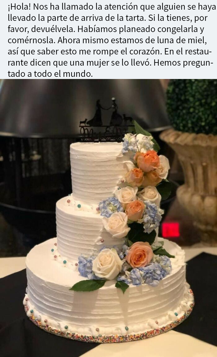 Robando la parte de arriba de la tarta de boda