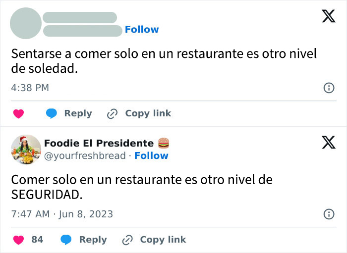 ¡Aplaudimos a quienes van a comer solos!