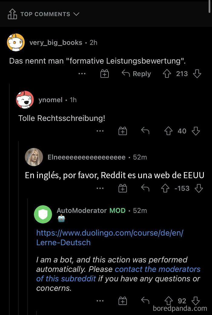 Pidiendo que hablen inglés en el subreddit de Alemania