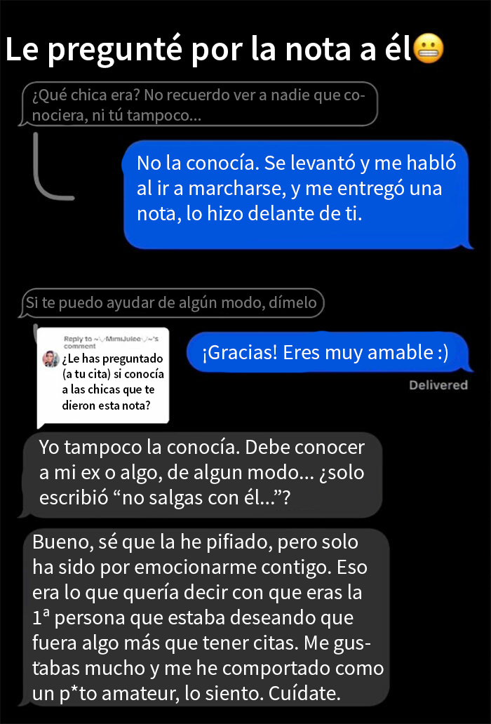 «Era un aviso»: Una mujer recibe una inquietante nota de una desconocida durante una cita