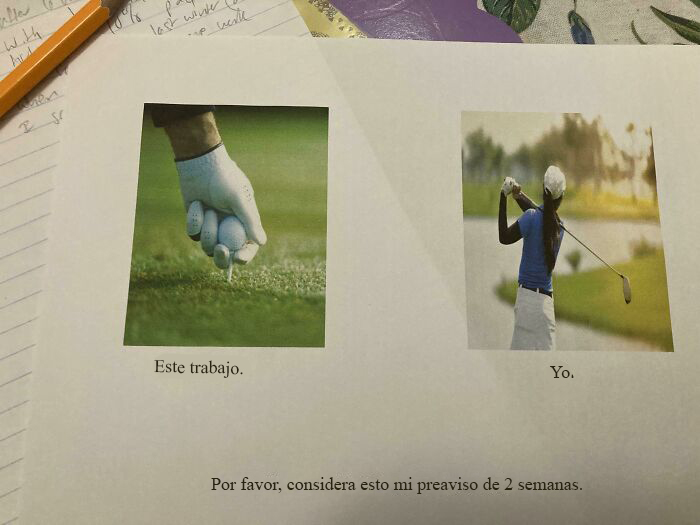 Mi jefa me ofreció como voluntaria para un evento de golf que odié en todo momento, así que le envié una carta de dimisión con temática de golf.