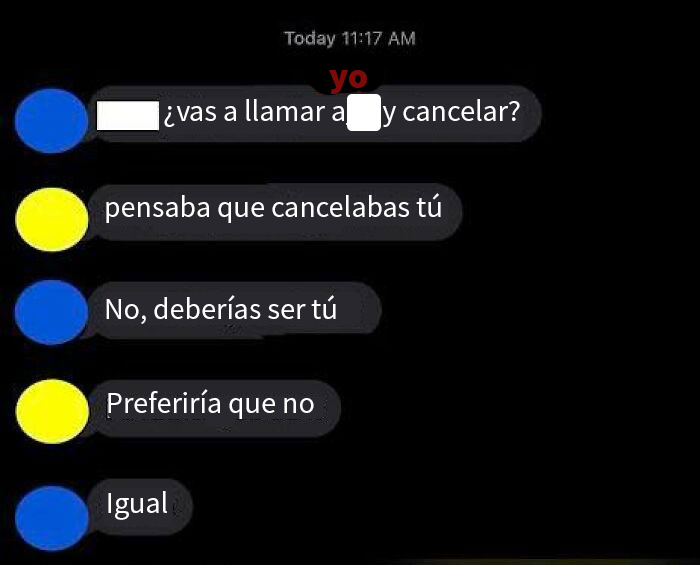 Mis padres discutiendo quién debería cancelar la cena conmigo, sin darse cuenta de que estoy en el hilo. Conmovedor