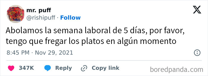 Meme sobre millennials: "Abolamos la semana laboral de 5 días, por favor, tengo que fregar los platos en algún momento."