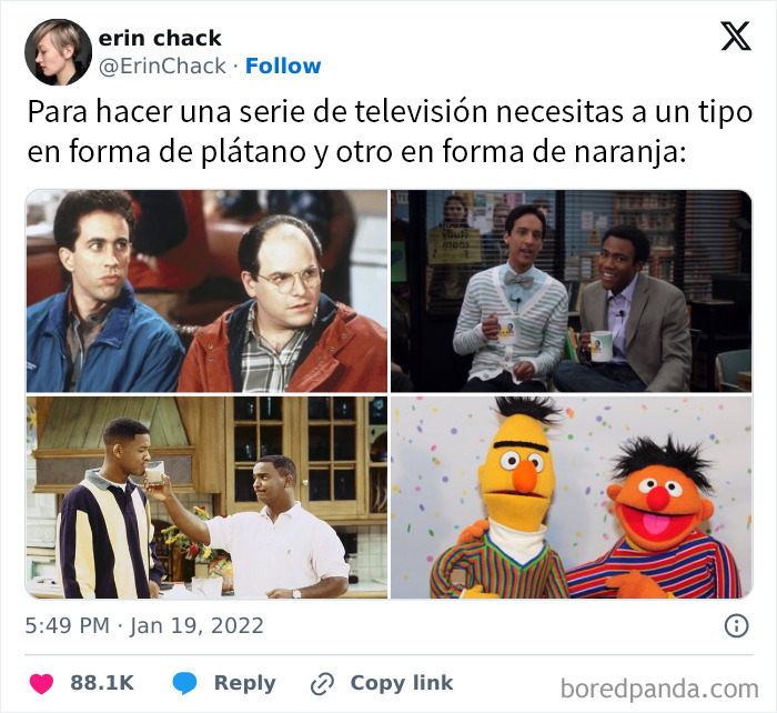 Tres fragmentos de series icónicas y un meme con Bert y Ernie resaltan las alegrías y miserias de los millennials.