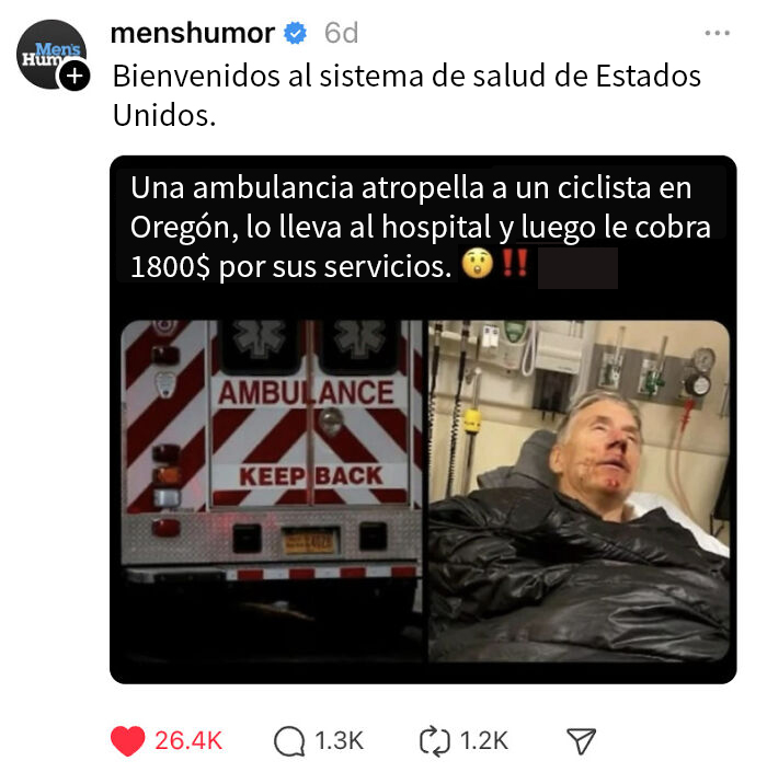 Imagen de una ambulancia y un paciente, destacando situaciones increíblemente estúpidas del sistema de salud.