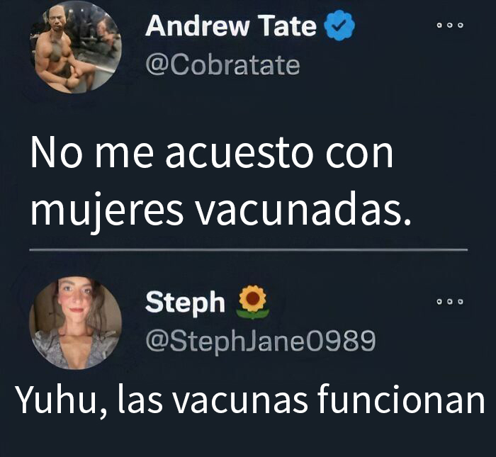 Dos tuits humorísticos sobre vacunas publicados por usuarios.