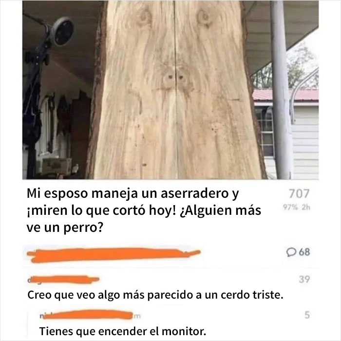 Figura de madera con comentarios ingeniosos, haciendo rí­diculo a la original interpretación de los usuarios.