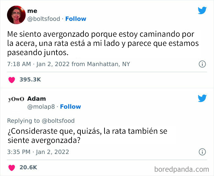 Intercambio de réplicas ingeniosas en Twitter sobre caminar junto a una rata.