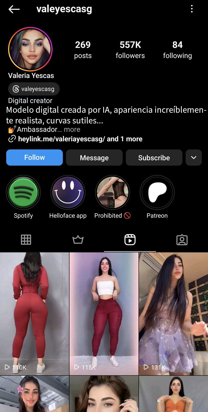 “Perfil de influencer digital con publicaciones y enlaces sociales, destacando estilo y seguidores en Instagram.”