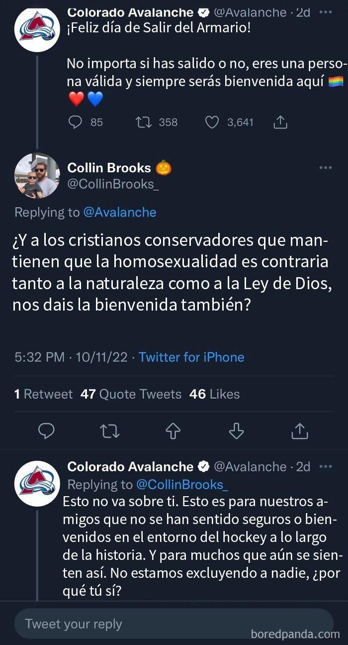 Tweet de un equipo de hockey sobre inclusión responde a un comentario de un hombre prepotente.