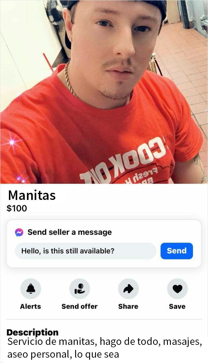 Un hombre ofrece servicios varios en Facebook Marketplace por $100.