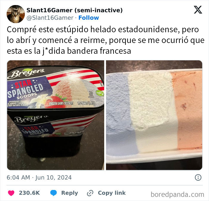 Helado Breyers comparado con la bandera francesa, ejemplo de Facebook Marketplace.