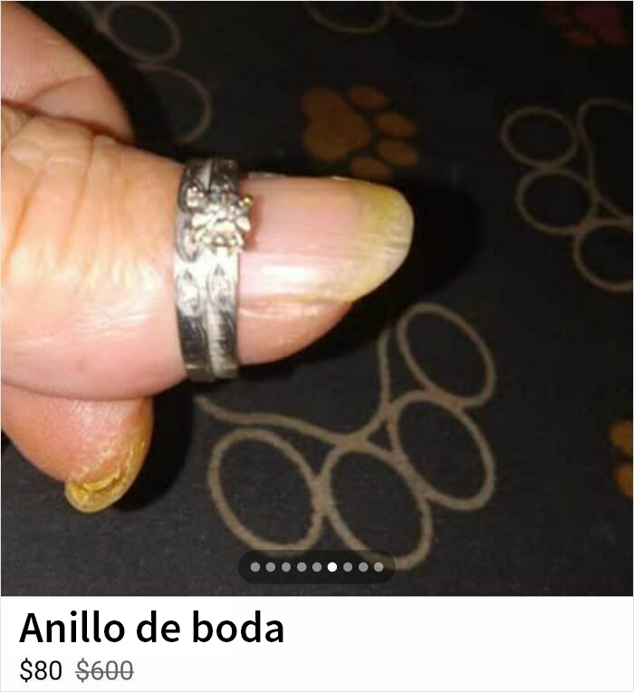 Anillo de boda en Marketplace, promocionado con un gran descuento de $600 a $80.