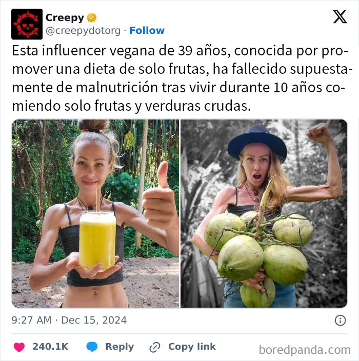 Mujer con jugo de frutas y cocos, representando publicaciones divertidas para disfrutar a la hora del té.