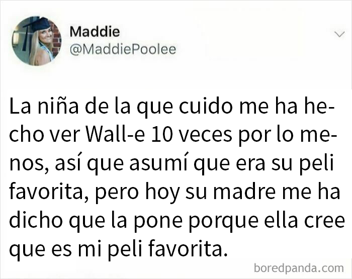 Publicación divertida sobre ver Wall-e repetidamente y un malentendido gracioso.